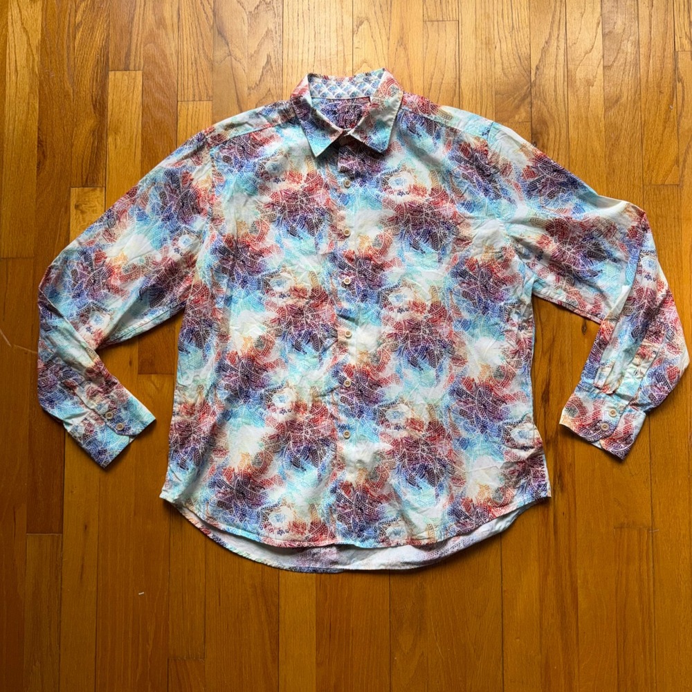 Robert‎ Graham Mens Classic Fit Long Sleeve Button Down Shirt Bakemeyer L Mosaic